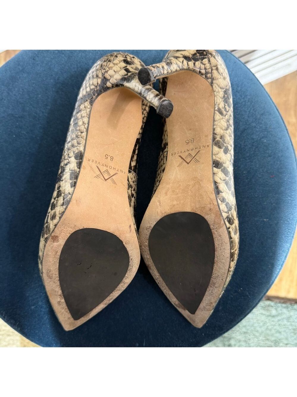 Anthony Veer Edith pump shoes Italian leather pointy toe snake design sz 8.5 - Picture 7 of 9